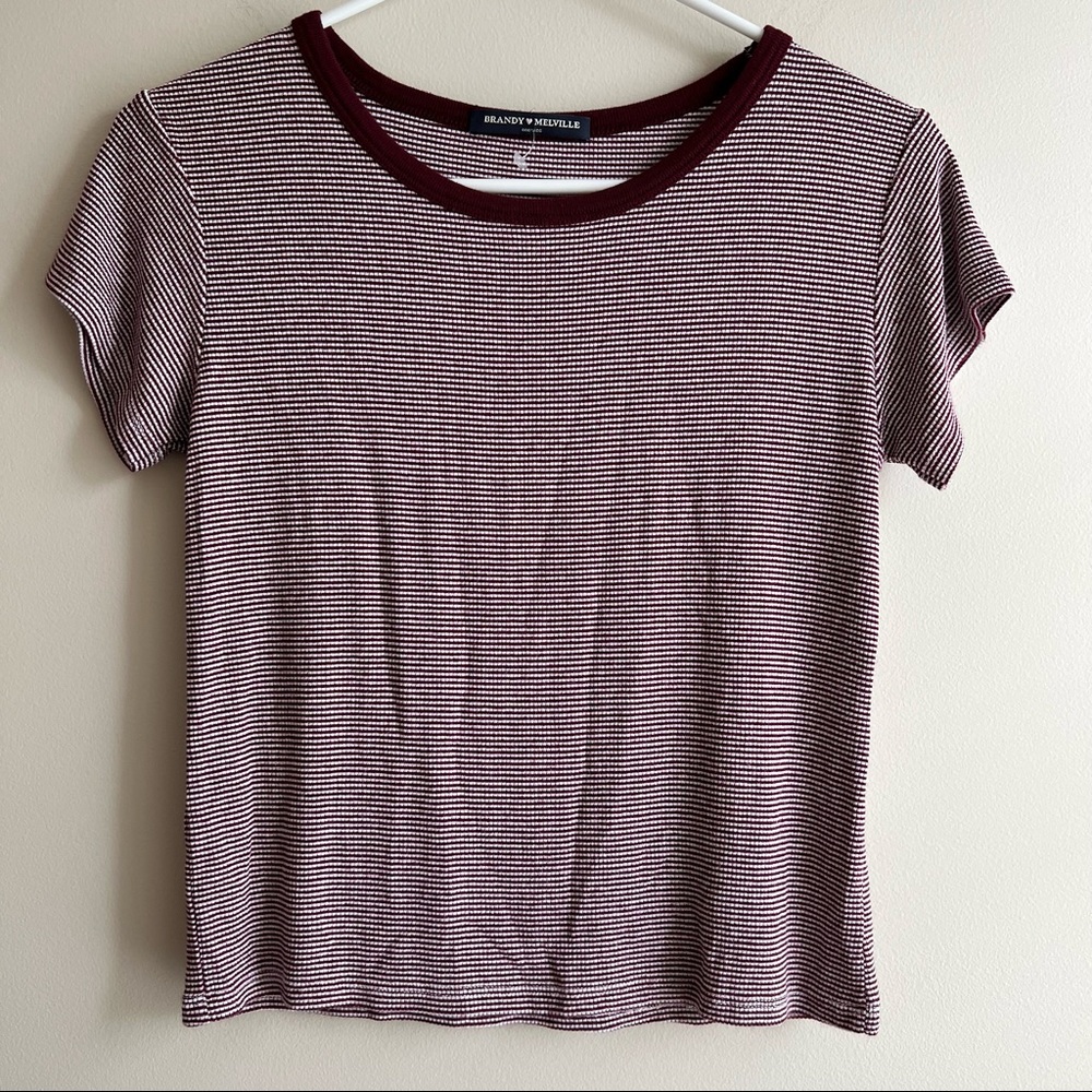 Maroon stripe ribbed baby tee